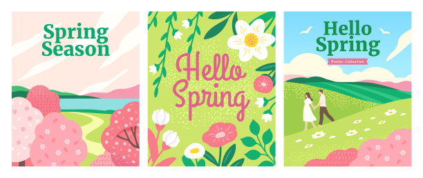 春季海报矢量集图片下载