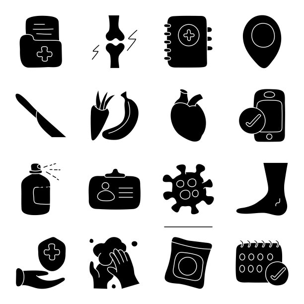 一套医学和科学固体图标图片下载