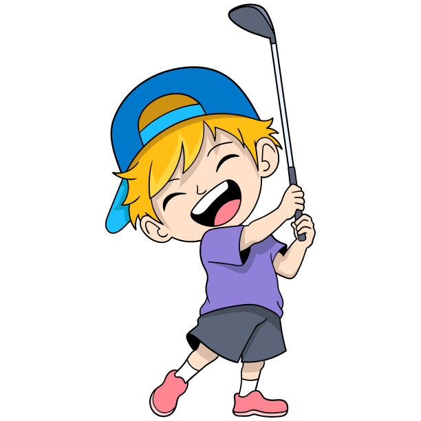 一个年轻人正高兴地拿着高尔夫球杆，打远球准备赢球图片下载