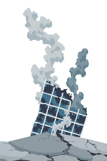 地震破坏建筑物，地面、房屋和街道开裂。自然灾害。受损房屋的城市全景图。城市废墟景观矢量插图图片下载