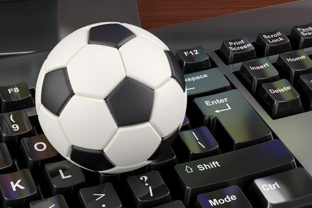 键盘上的足球。足球，视频游戏概念，3D渲染图片下载