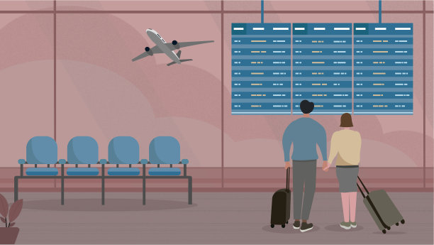 一对夫妇在机场旅行BG-3查看航班时刻表图片下载
