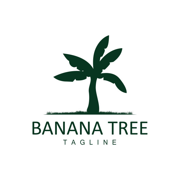 香蕉树标志，热带水果植物平面剪影模板说明设计图片下载