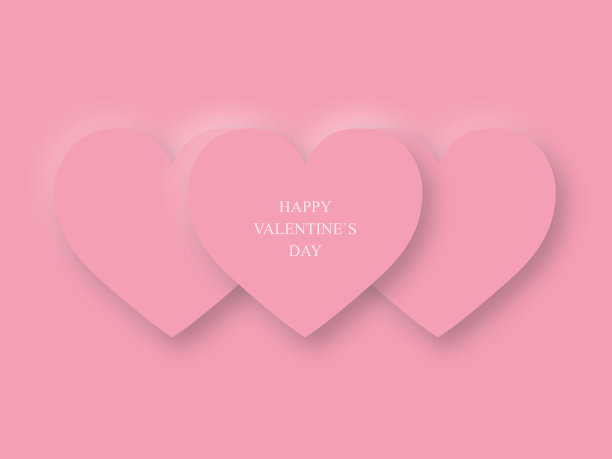 一排情人节快乐图标，三个3D粉色心形符号，矢量素材图片下载