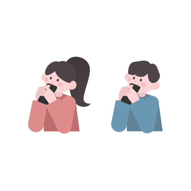 情侣使用智能手机插画图片下载