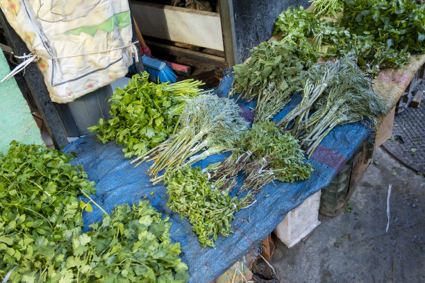 摩洛哥，非斯，麦地那集市上的香草，薄荷，香菜，欧芹，鼠尾草图片下载