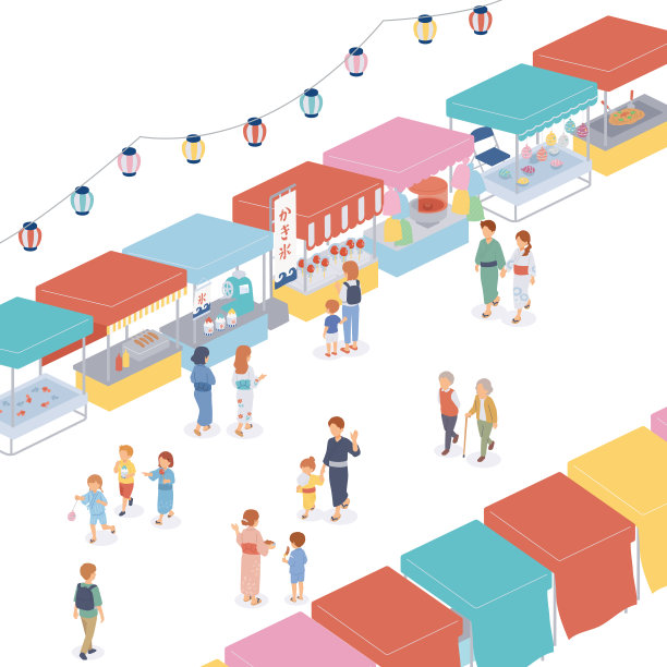 日本人享受夏日节日的背景插图图片下载