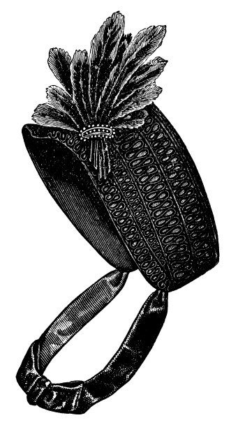 19世纪90年代维多利亚时代的时尚，带有羽毛羽毛的女士刺绣半帽图片下载