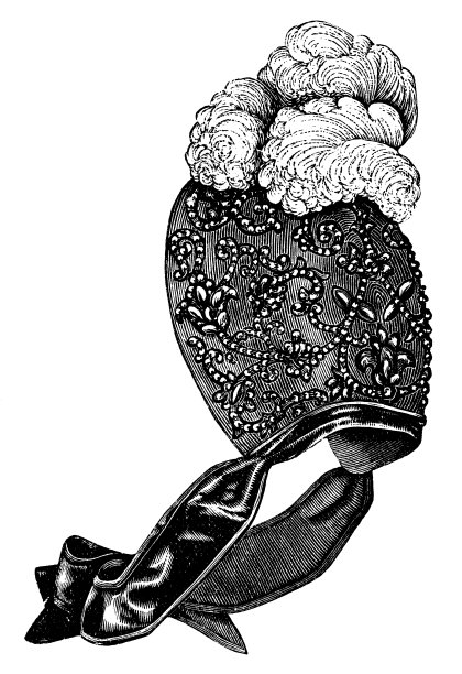 19世纪90年代维多利亚时代的时尚，带有珠饰和羽毛羽毛的女帽图片下载