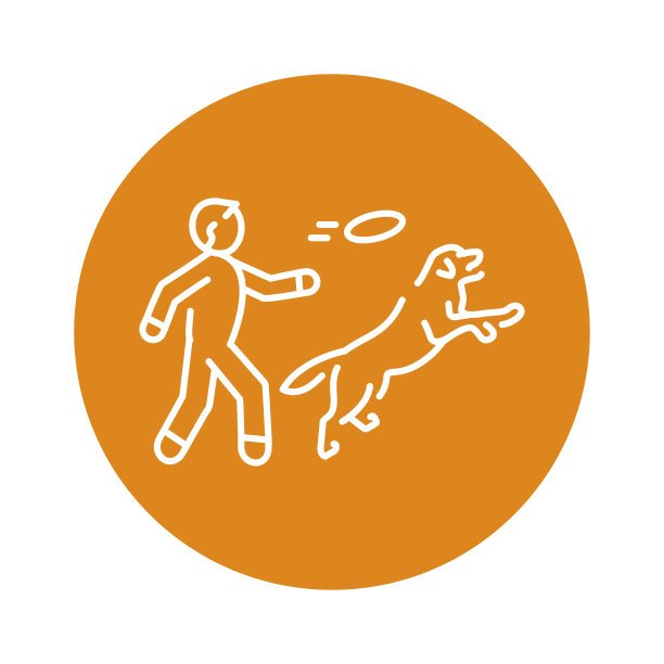 玩宠物在飞盘颜色线图标。狗的训练。图片下载