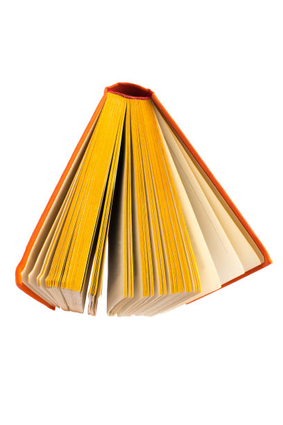 打开亮橙色的书，孤立在白色背景上。图片下载