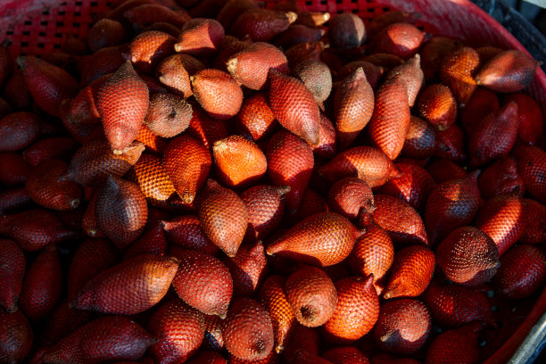 在市场上出售的成熟的萨拉卡水果的全画幅照片图片下载