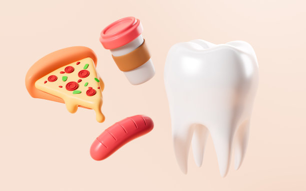 卡通牙齿和汉堡包，饮食和口腔卫生概念，3d渲染。图片下载