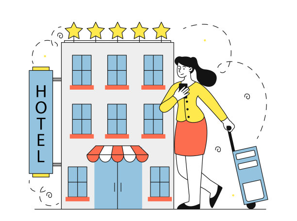 女子预订酒店矢量简单图片下载