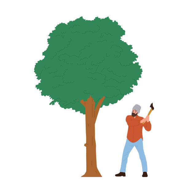 男子伐木工人卡通人物砍倒树矢量插图孤立的白色背景图片下载