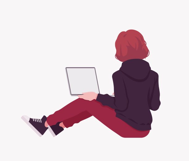 穿着卫衣的年轻人坐在地板上，手提电脑在后面工作图片下载