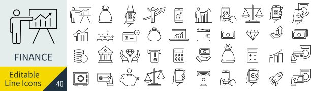 可编辑的直线矢量财务图标集(未概述)图片下载