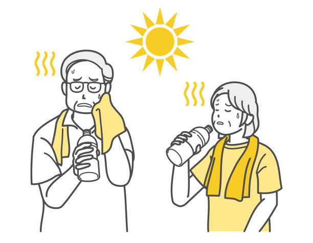 一对老年夫妇在中暑时补水的插图图片下载