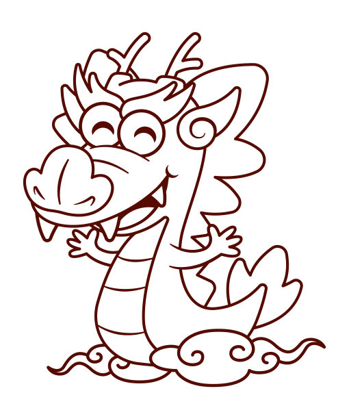 卡通可爱的中国东部龙线艺术人物插画。2024年是龙年图片下载