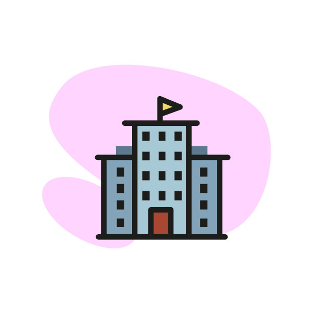 顶部带有旗帜的建筑线条图标图片下载