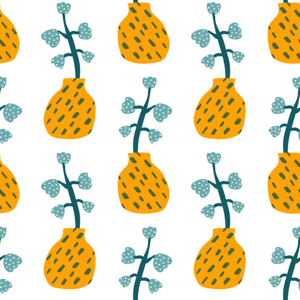 无缝图案与手绘铃兰花在一个花瓶。背景、包装纸图片下载