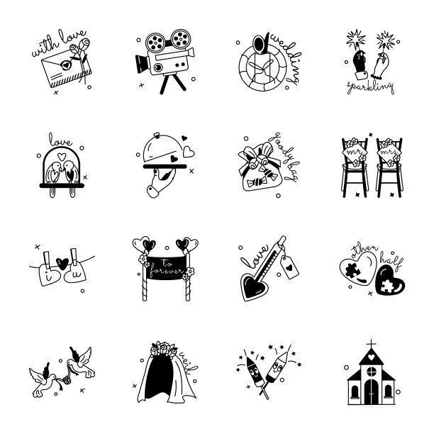 一套结婚仪式字形贴纸图片下载