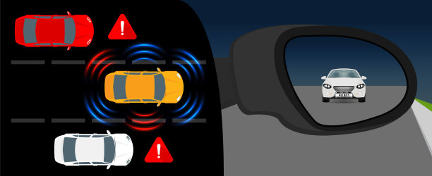 先进的盲点监测和驾驶员辅助系统。带有自动驾驶和制动的侧视警报警告。自动驾驶、自动驾驶、无人驾驶和自动驾驶汽车概念。向量。图片下载