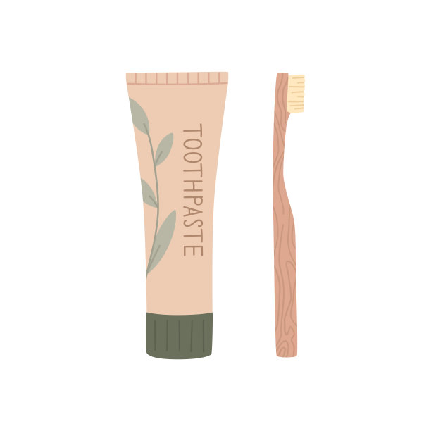 竹制牙刷和天然牙膏，白色背景隔离。图片下载