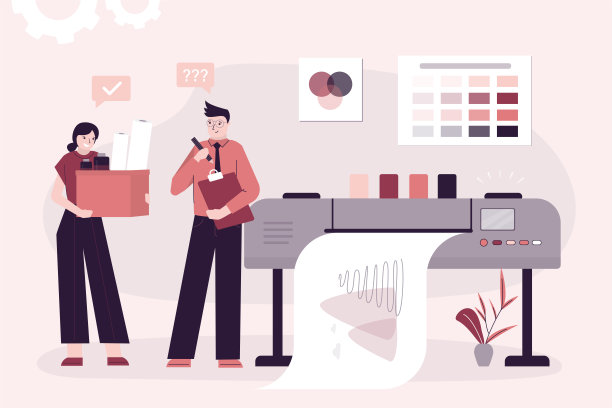办公室人员或有绘图仪的职员。巨型胶印机印刷大尺寸图片，打印服务，复印中心。印刷的房子。商业数码文件制作。图片下载