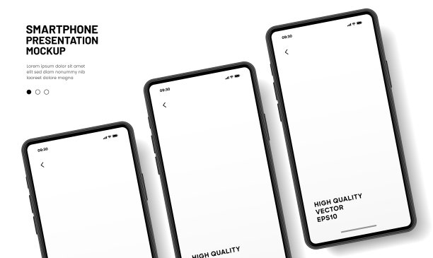 3D逼真的高质量智能手机模型与孤立的背景。智能手机模型收集。设备前视图。3D手机与阴影在白色背景。图片下载