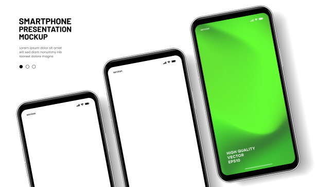 3D逼真的高质量智能手机模型与孤立的背景。智能手机模型收集。设备前视图。3D手机与阴影在白色背景。图片下载