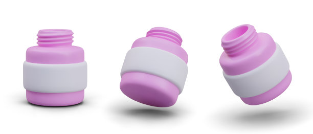 粉色塑料带线罐，化妆品、药品容器图片下载