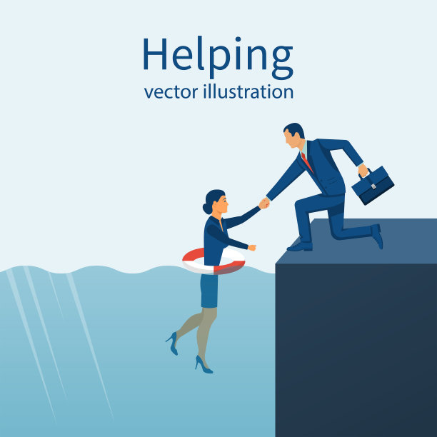 商业帮助理念。在水里拿着救生圈的女人。图片下载