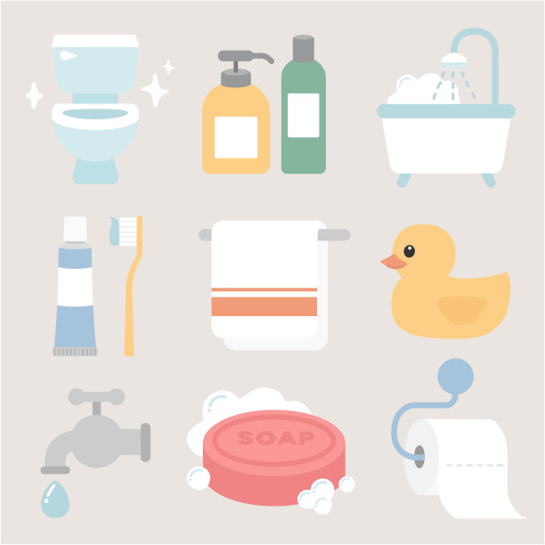 浴室平面设计插图矢量图标集。图片下载