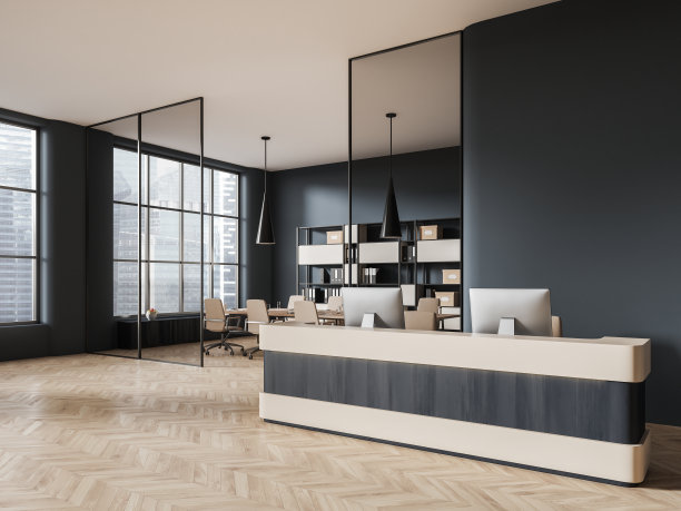 灰色办公室内部设有接待室和会议室图片下载
