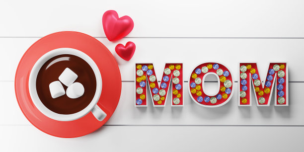 母亲节插图。欢迎横幅。3 d渲染。图片下载