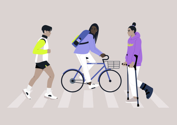 城市通勤，骑自行车的人和行人在共享的城市道路上行走，拥抱积极的生活方式图片下载