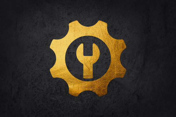 黄金齿轮的三维插图，设置和偏好的象征。图片下载