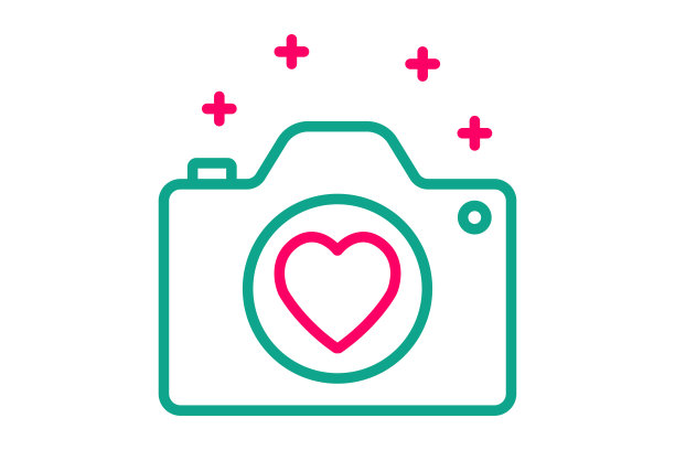 婚礼摄影图标。图标相关的婚礼，派对。线条图标样式。婚礼元素插画图片下载