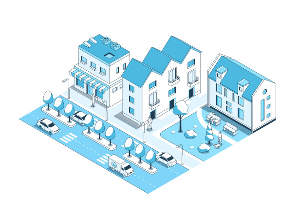 城市的睡眠区域——矢量等距图解图片下载