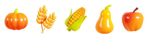 秋季丰收图标3D渲染图片下载