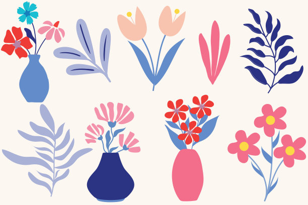 时髦的当代抽象植物马蒂斯几何花和叶图片下载