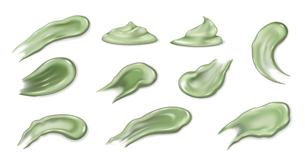 绿色奶油涂抹套装。天然保湿护肤凝胶。逼真的3D纹理化妆点图片下载