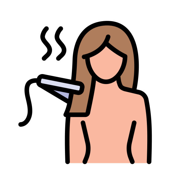 头发矫直器图标的头发护理治疗和美容或女性沙龙，矢量。女性头发拉直用直发器图片下载