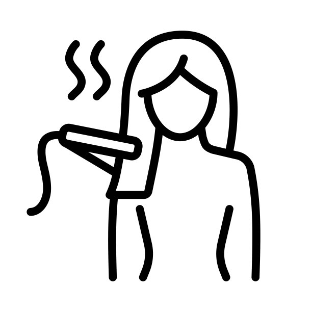 头发矫直器图标的头发护理治疗和美容或女性沙龙，线矢量。女性头发拉直用直发器图片下载