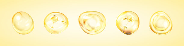 气泡中的分子。金色胶原蛋白精华泡。美容精华。概念护肤化妆品解决方案。矢量三维插图图片下载
