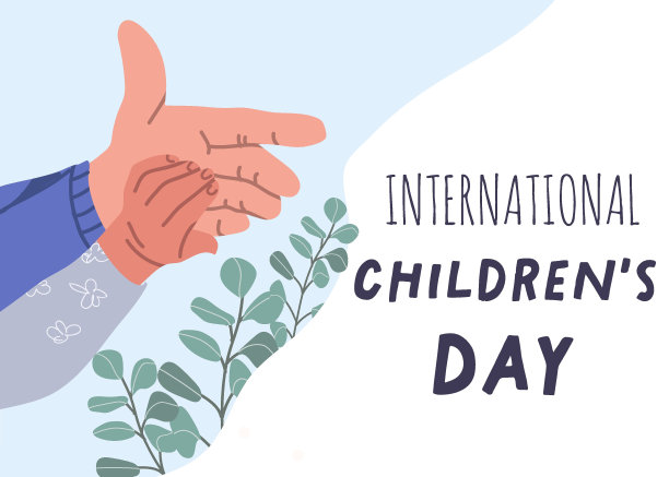 贺卡，横幅国际儿童节。大人和孩子的手互相伸出，支持，保护。关怀、支持的概念。用爱感动，用信任。图片下载