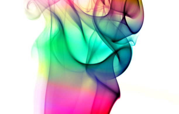 美丽的图片，流动的香烟在白色的背景上的各种颜色。图片下载