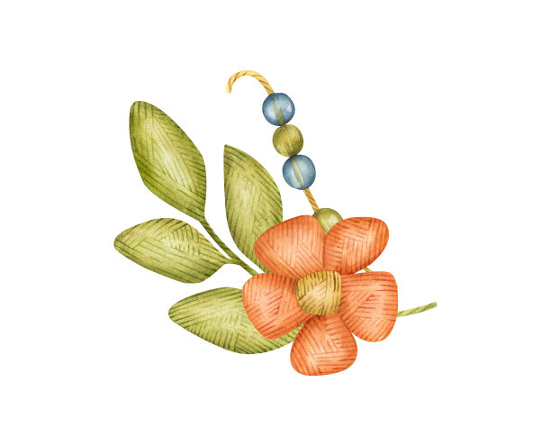 水彩插画，针织花，质感，仿针织红、深红色图片下载