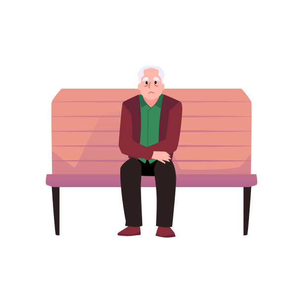 悲伤的老孤独的人坐在长凳上扁平的风格，矢量插图图片下载